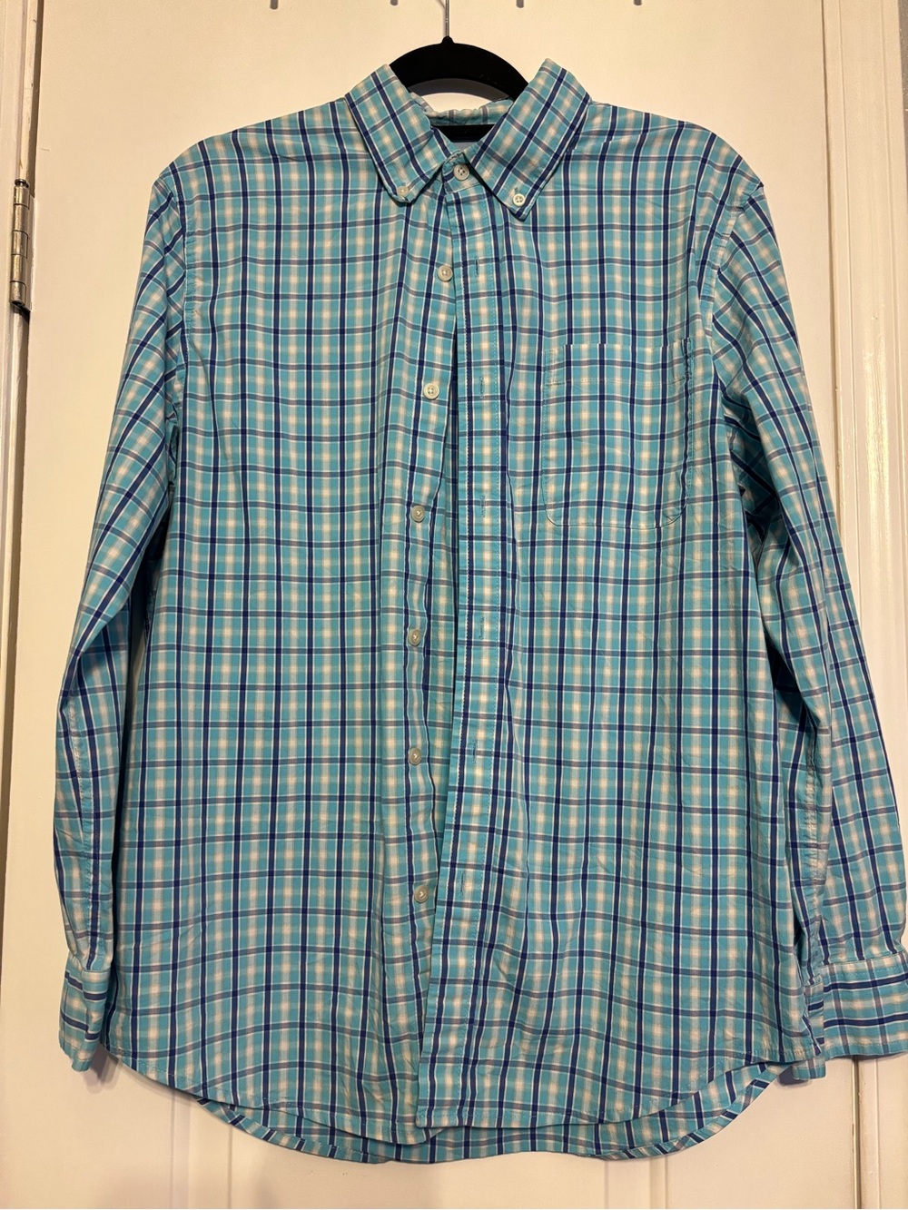 Saddlebred Turquoise and Navy Plaid Button-Down Shirt